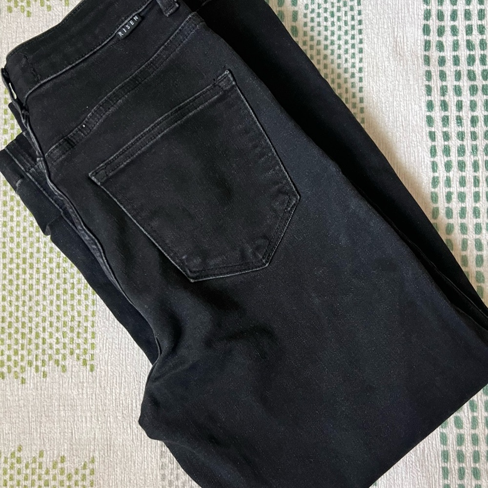 Risen black crop flare jeans